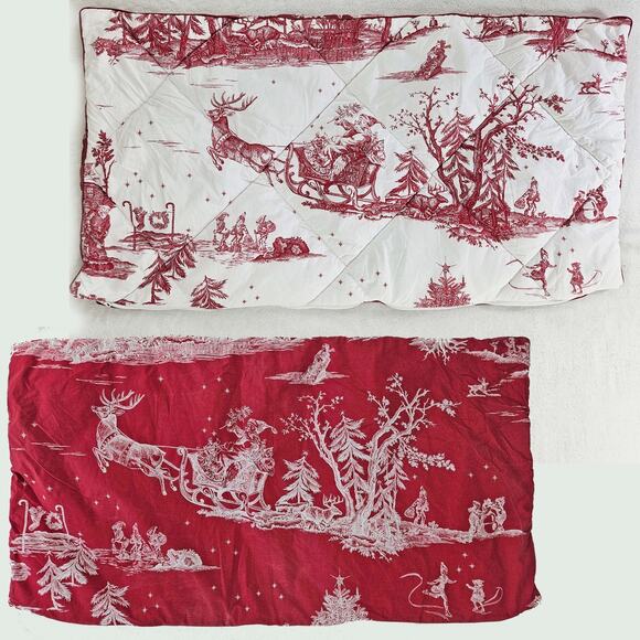 2 Pottery Barn Santa Santa toile reversible king pillow Covers - Picture 1 of 4